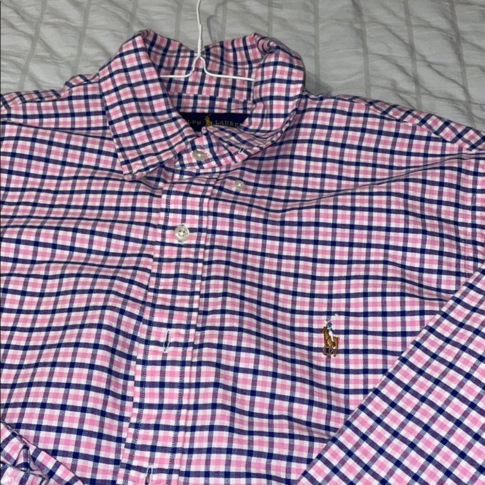 Ralph Lauren Pink and Navy Plaid Summer Dress Shirt